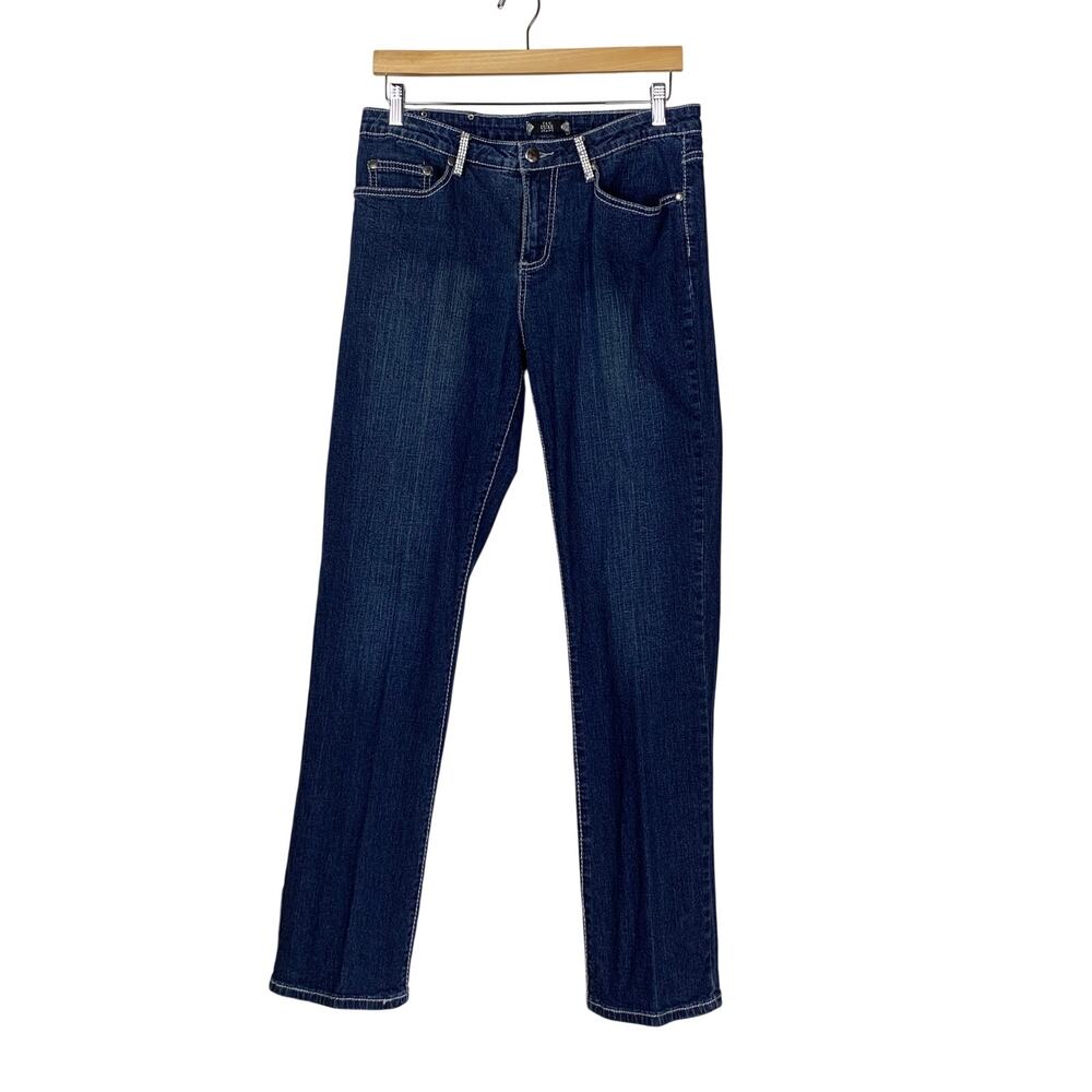 Tru Luxe Dark Wash Bling Jeans Size 12 / 31 Straight Leg Y2K Style